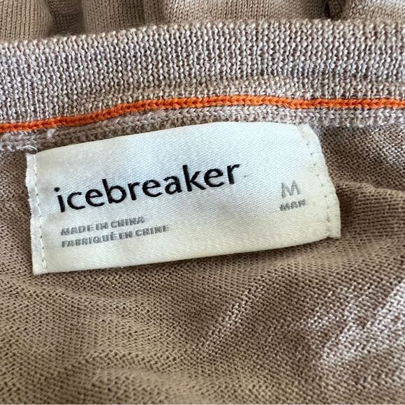 Icebreaker Wilcox Merino Wool V-Neck Base Layer Top Beige Tan 100% Wool Men’s M - Picture 4 of 5